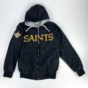NFL New Orleans Saints Black Gray Reversible Hooded Hoodie Jacket Top